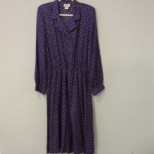 Vintage Malouf‎ Button Up Dress Paisley Long Sleeve size 14T Tall